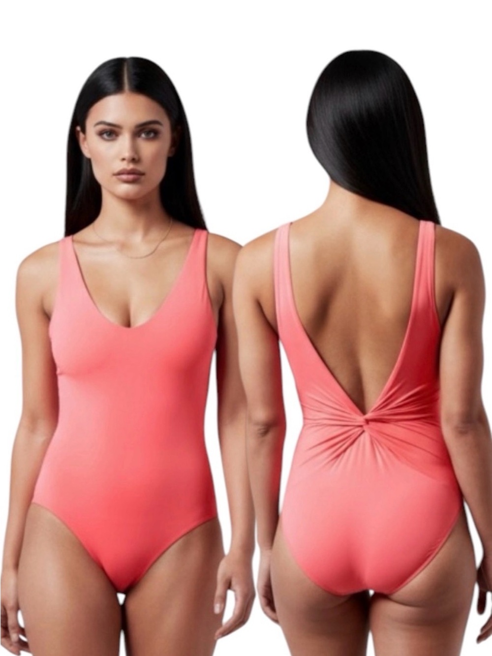 Athleta Hampton Coral Pink One-Piece Swimsuit with Twist-Back Detail